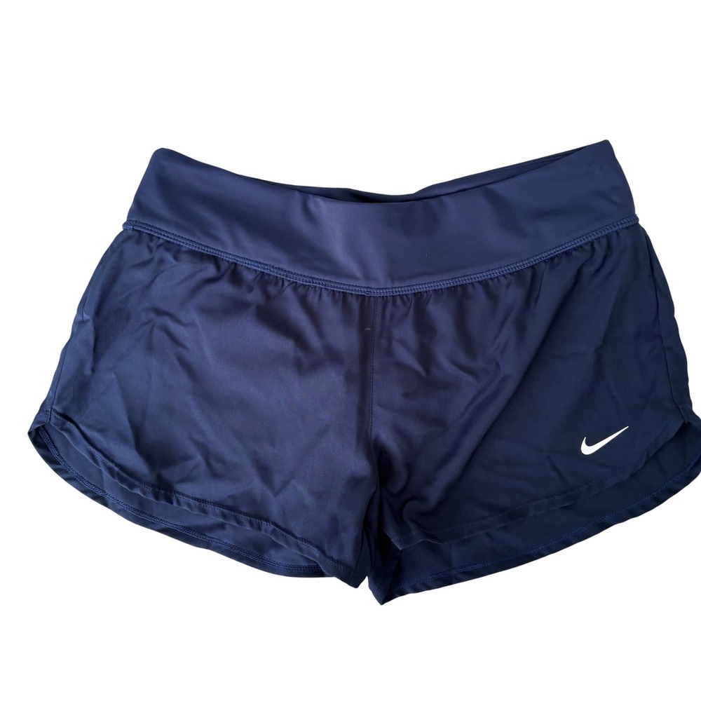 Nike Womens Dri-FIT Running Shorts Navy Blue Back Zip Pocket Small Athletic
